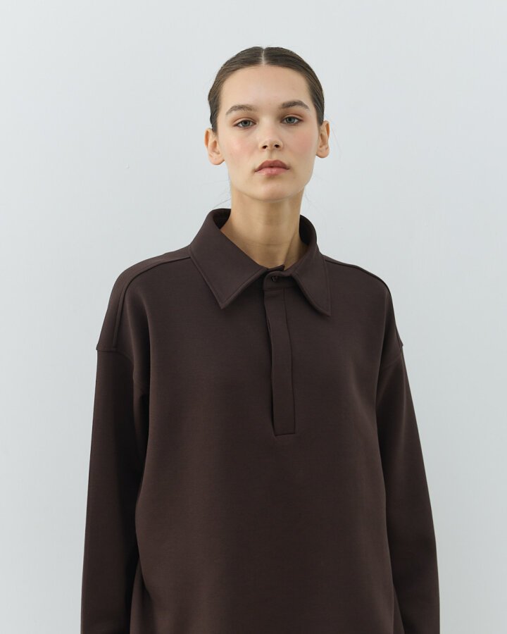 Premium Doubleface Polo Yaka Sweat Acı Kahve