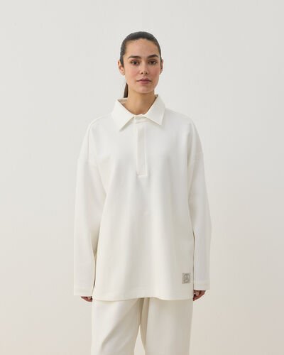 Premium Doubleface Polo Yaka Sweat Ekru 