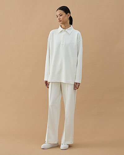 Premium Doubleface Polo Yaka Sweat Ekru - Aybikestil (1)