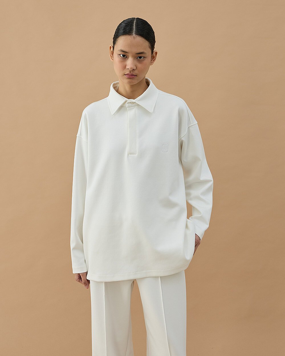 Premium Doubleface Polo Yaka Sweat Ekru - Aybikestil