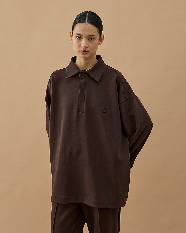 Premium Doubleface Polo Yaka Sweat Kahve