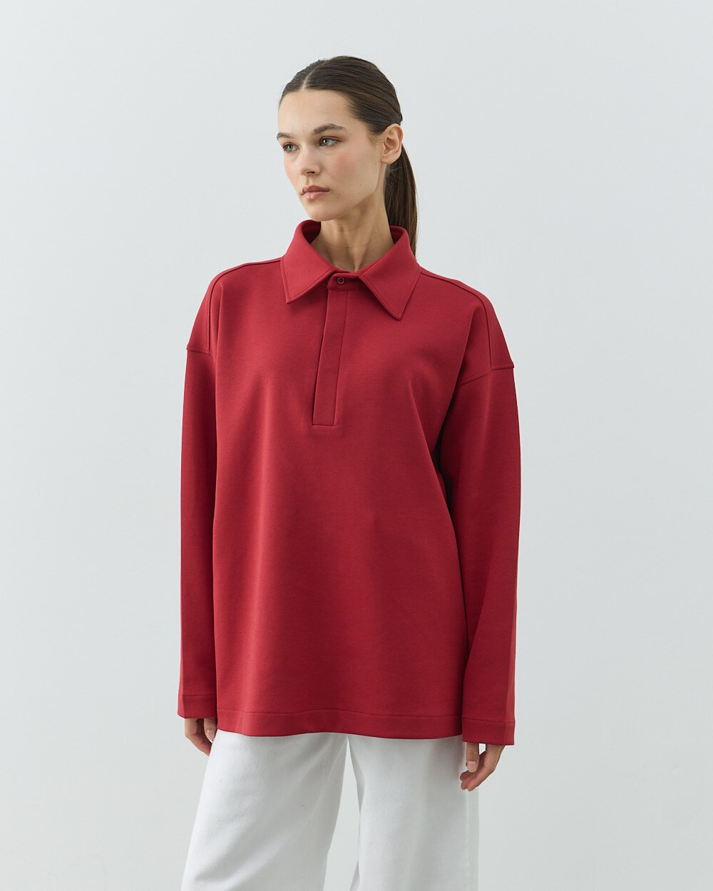 Premium Doubleface Polo Yaka Sweat Kırmızı - Aybikestil