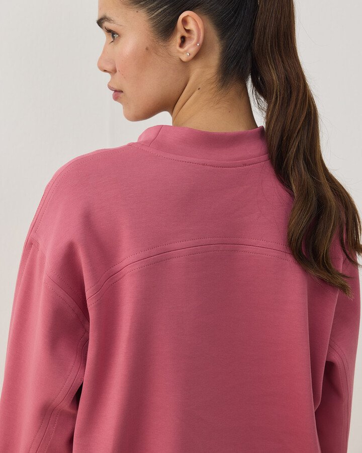 Premium Doubleface Reglan Kollu Çift Dikiş Detaylı Sweatshirt Pembe - Aybikestil (1)