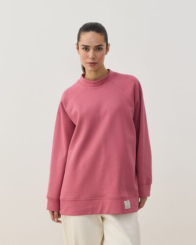 Premium Doubleface Reglan Kollu Çift Dikiş Detaylı Sweatshirt Pembe 