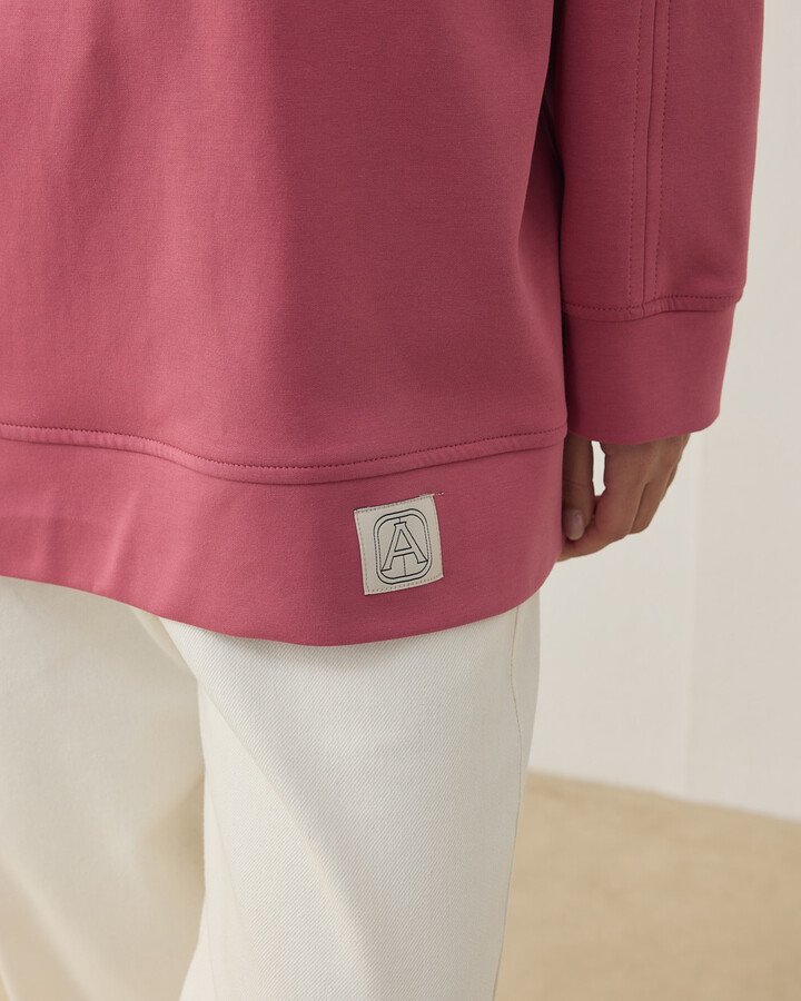 Premium Doubleface Reglan Kollu Çift Dikiş Detaylı Sweatshirt Pembe - Aybikestil (1)