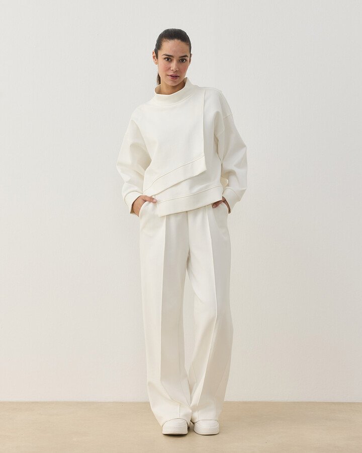 Premium Doubleface Straight Fit Nervürlü Eşofman Altı Ekru - Aybikestil (1)