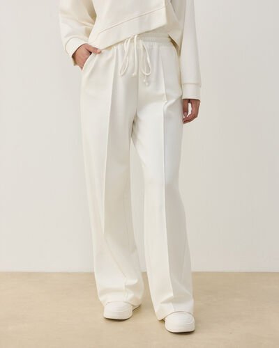 Premium Doubleface Straight Fit Nervürlü Eşofman Altı Ekru 