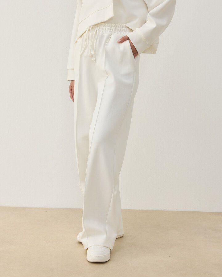 Premium Doubleface Straight Fit Nervürlü Eşofman Altı Ekru - Aybikestil (1)