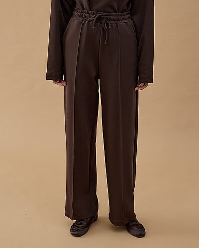 Premium Doubleface Straight Fit Nervürlü Eşofman Altı Kahve 