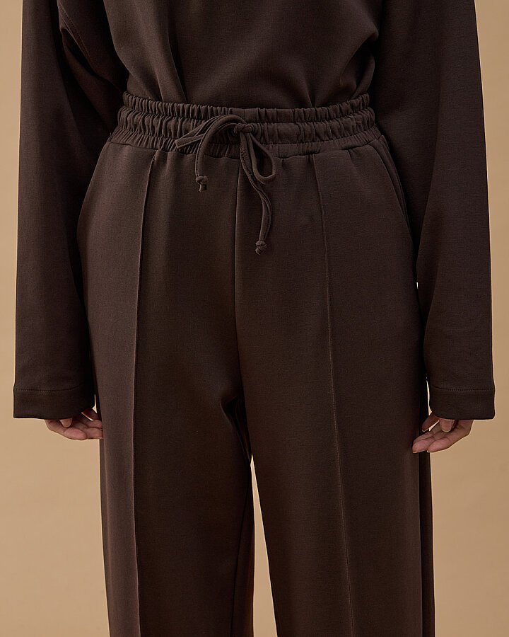 Premium Doubleface Straight Fit Nervürlü Eşofman Altı Kahve - Aybikestil (1)