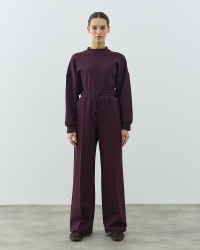 Premium Doubleface Straight Fit Nervürlü Eşofman Altı Mürdüm - Aybikestil (1)