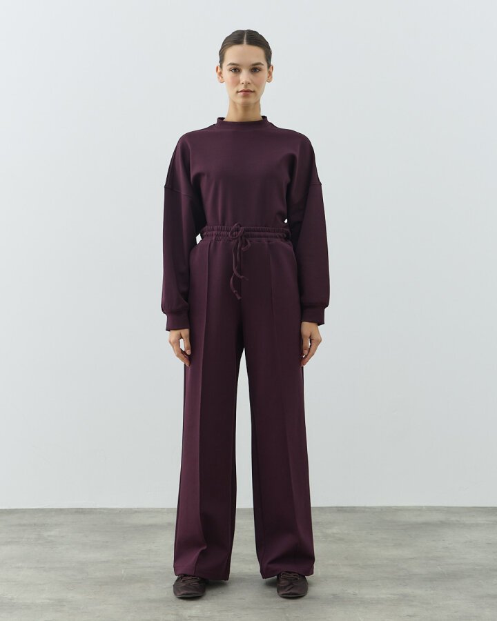 Premium Doubleface Straight Fit Nervürlü Eşofman Altı Mürdüm - Aybikestil (1)