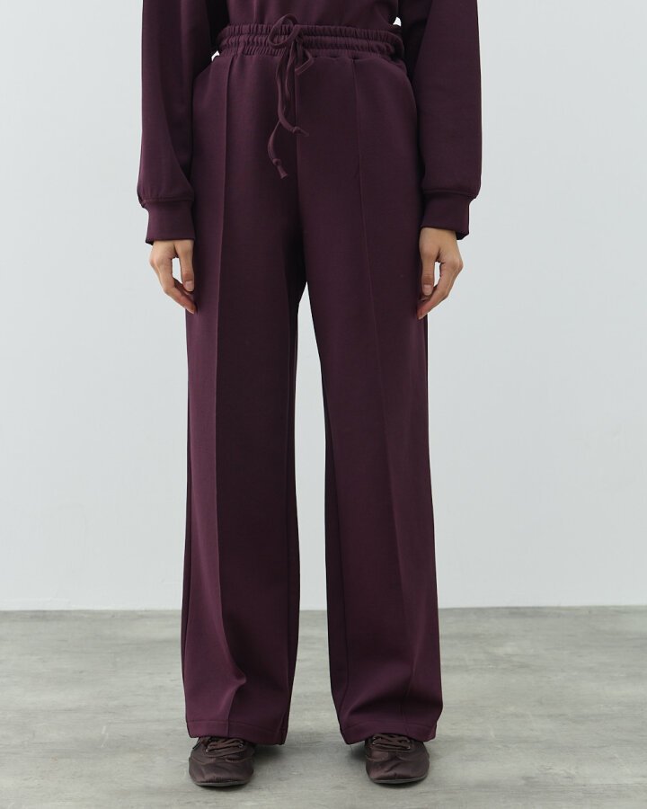 Premium Doubleface Straight Fit Nervürlü Eşofman Altı Mürdüm - Aybikestil