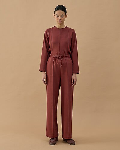 Premium Doubleface Straight Fit Nervürlü Eşofman Altı Terra Cotta - Aybikestil (1)