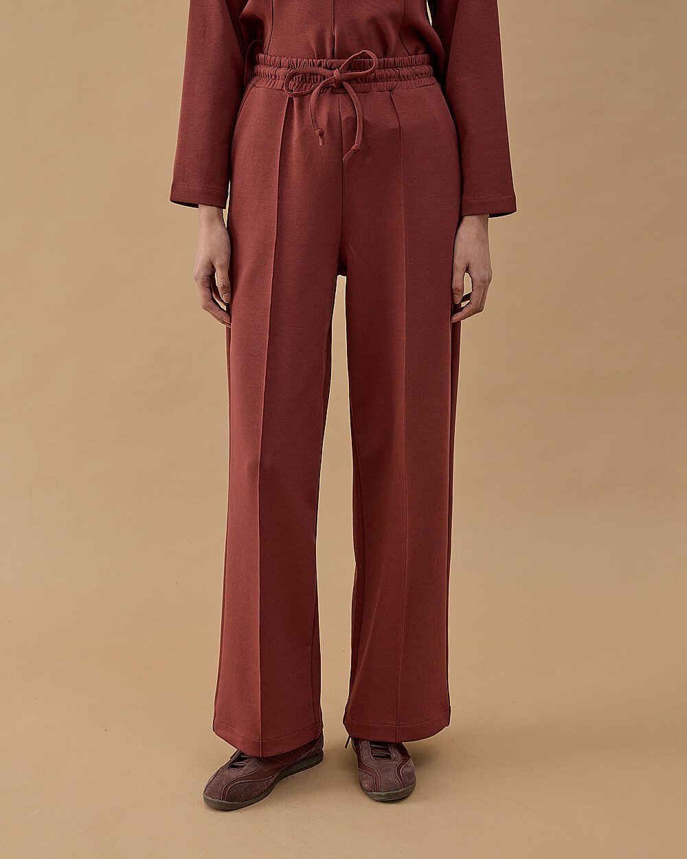 Premium Doubleface Straight Fit Nervürlü Eşofman Altı Terra Cotta - Aybikestil