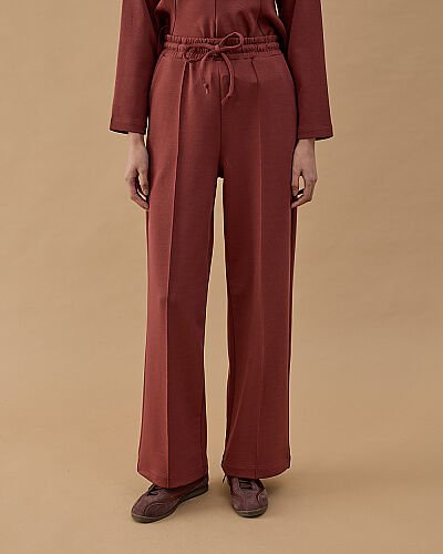 Premium Doubleface Straight Fit Nervürlü Eşofman Altı Terra Cotta 