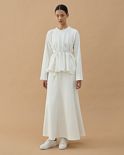 Premium Doubleface Volanlı Kısa Bluz Ekru - Aybikestil (1)