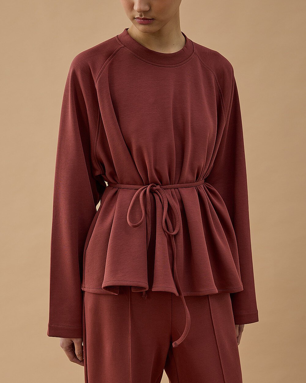 Premium Doubleface Volanlı Kısa Bluz Terra Cotta - Aybikestil