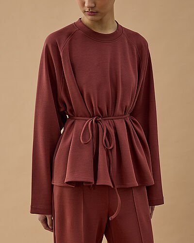 Premium Doubleface Volanlı Kısa Bluz Terra Cotta 