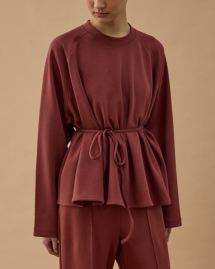 Premium Doubleface Volanlı Kısa Bluz Terra Cotta - Aybikestil