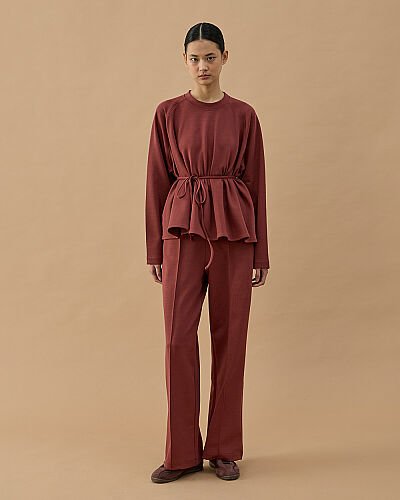 Premium Doubleface Volanlı Kısa Bluz Terra Cotta - Aybikestil (1)