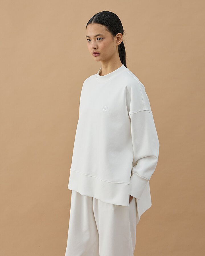 Premium Doubleface Yırtmaçlı Sweat Bluz Ekru - Aybikestil