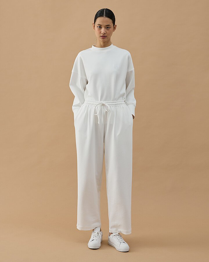 Premium Doubleface Yırtmaçlı Sweat Bluz Ekru - Aybikestil (1)