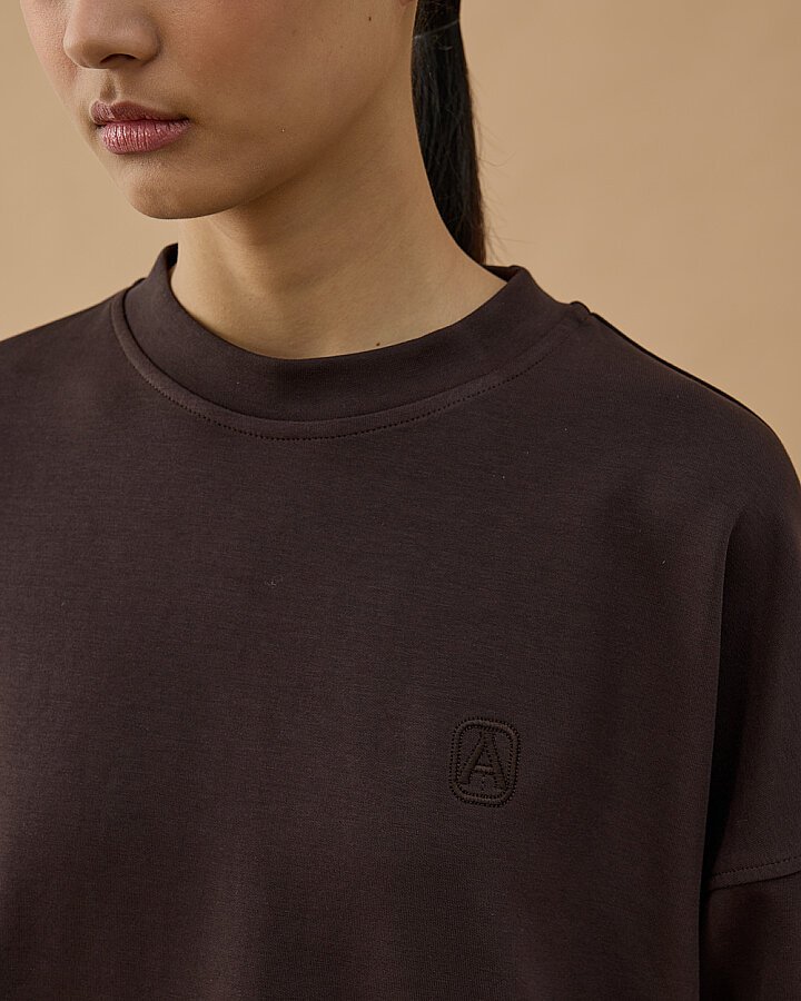 Premium Doubleface Yırtmaçlı Sweat Bluz Kahve - Aybikestil (1)