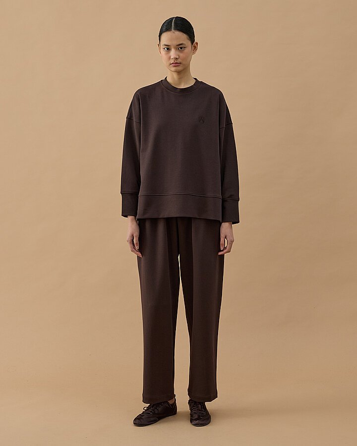 Premium Doubleface Yırtmaçlı Sweat Bluz Kahve - Aybikestil (1)