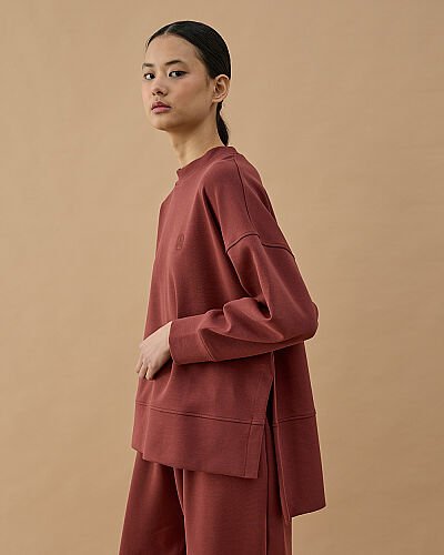 Premium Doubleface Yırtmaçlı Sweat Bluz Terra Cotta 