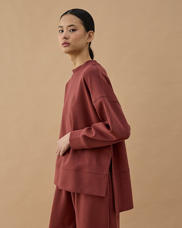 Premium Doubleface Yırtmaçlı Sweat Bluz Terra Cotta - Aybikestil