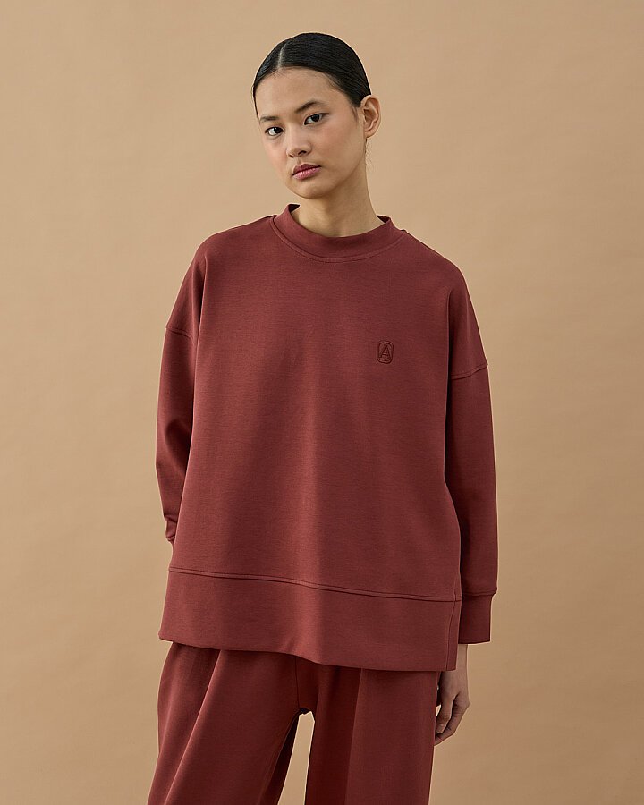 Premium Doubleface Yırtmaçlı Sweat Bluz Terra Cotta - Aybikestil (1)