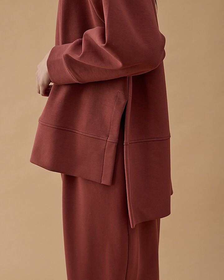 Premium Doubleface Yırtmaçlı Sweat Bluz Terra Cotta - Aybikestil (1)