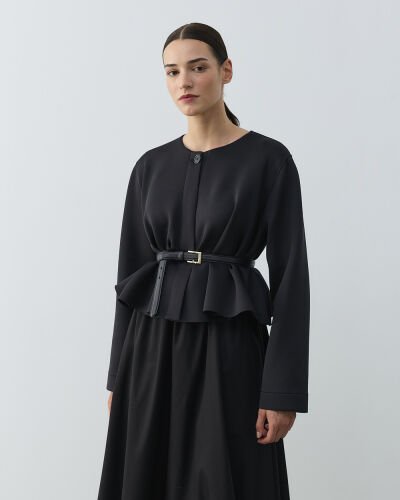 Puf Kısa Crop Volanlı Ceket Siyah 