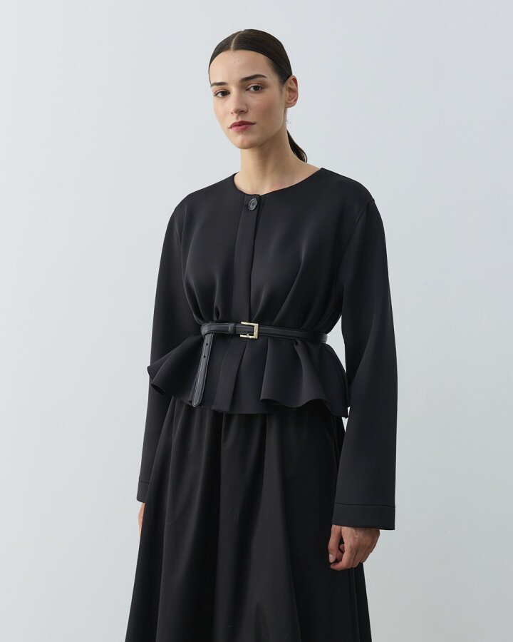 Puf Kısa Crop Volanlı Ceket Siyah - Aybikestil