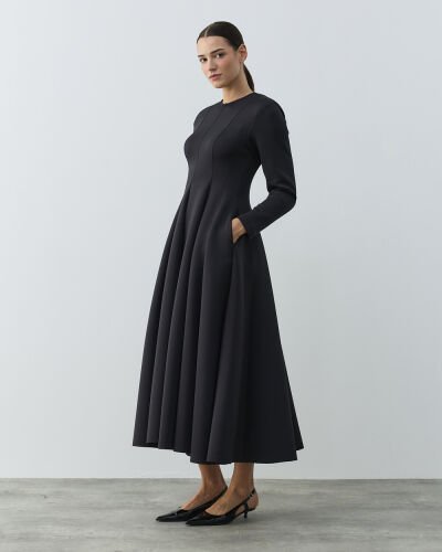 Puf Parçalı Oturan Fit Elbise Siyah - Aybikestil