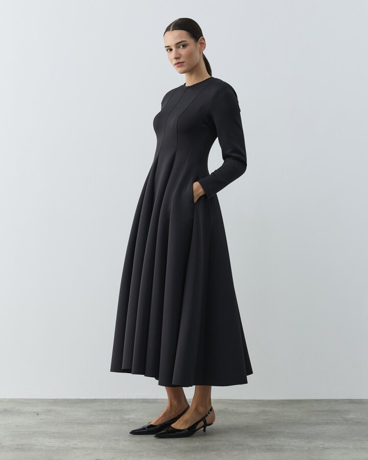 Puf Parçalı Oturan Fit Elbise Siyah - Aybikestil