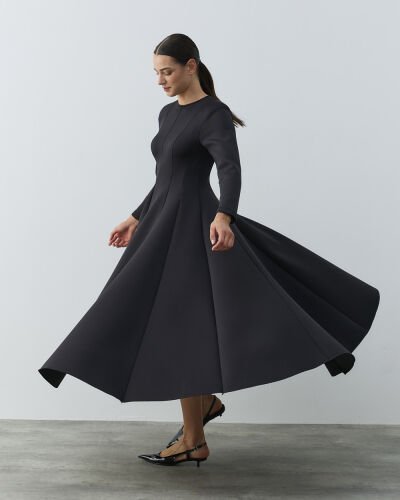 Puf Parçalı Oturan Fit Elbise Siyah - Aybikestil (1)