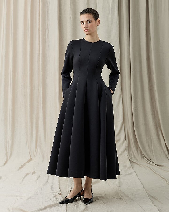 Puf Parçalı Oturan Fit Elbise Siyah - Aybikestil