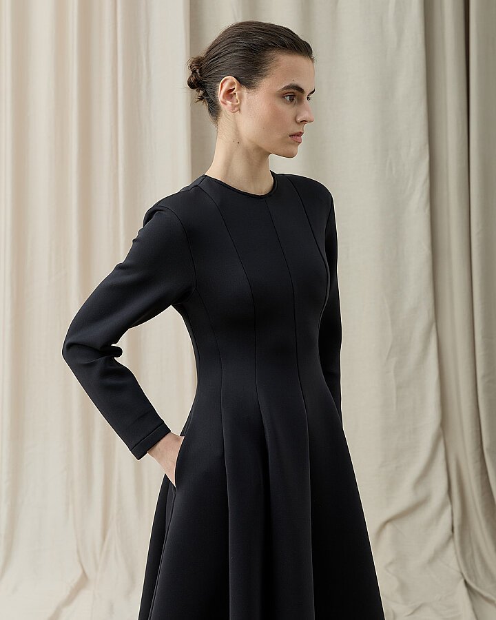 Puf Parçalı Oturan Fit Elbise Siyah - Aybikestil (1)