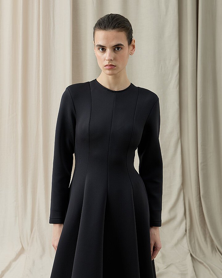 Puf Parçalı Oturan Fit Elbise Siyah - Aybikestil (1)