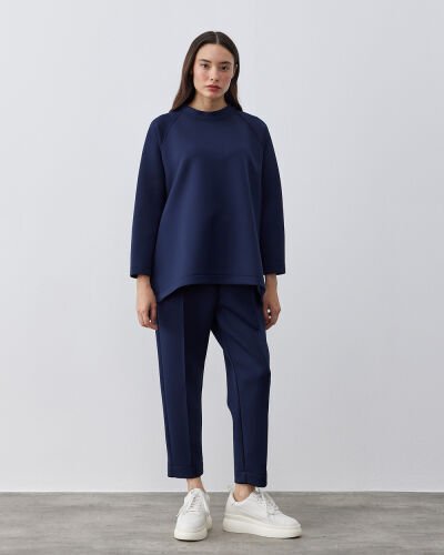 Puf Yandan Yırtmaçlı Relax Bluz Lacivert 