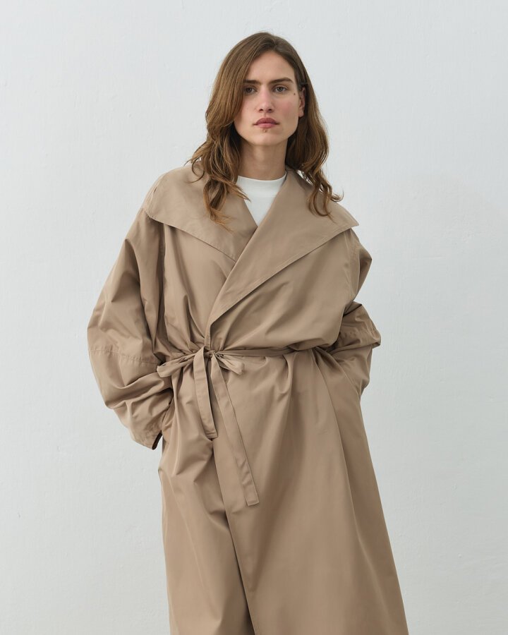 Salaş Yarasa Balon Kol Uzun Trençkot Bej - Aybikestil (1)