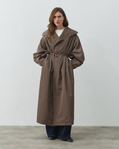 Salaş Yarasa Balon Kol Uzun Trençkot Haki 