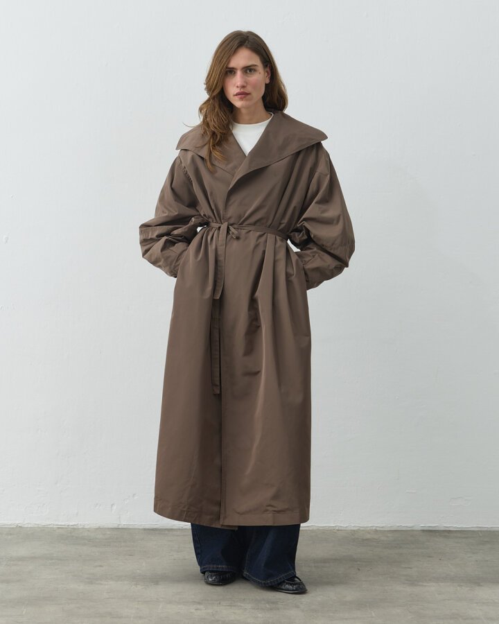 Salaş Yarasa Balon Kol Uzun Trençkot Haki - Aybikestil