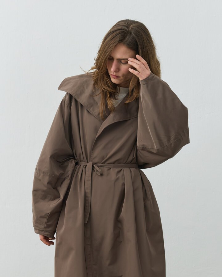 Salaş Yarasa Balon Kol Uzun Trençkot Haki - Aybikestil (1)