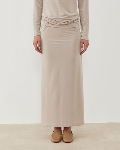 Sandy Düz Dar Uzun Kalem Etek Bej 