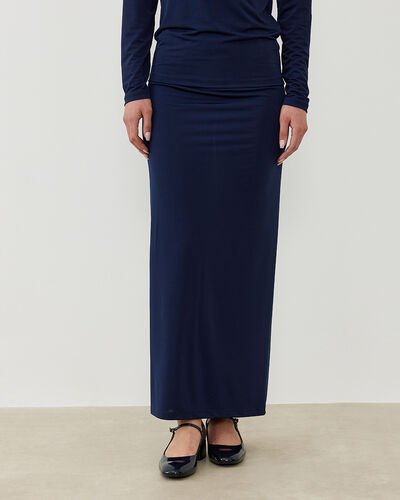 Sandy Düz Dar Uzun Kalem Etek Lacivert 