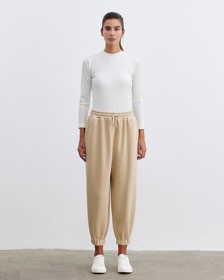 Şardonlu Relax Eşofman Altı Bej - Aybikestil (1)