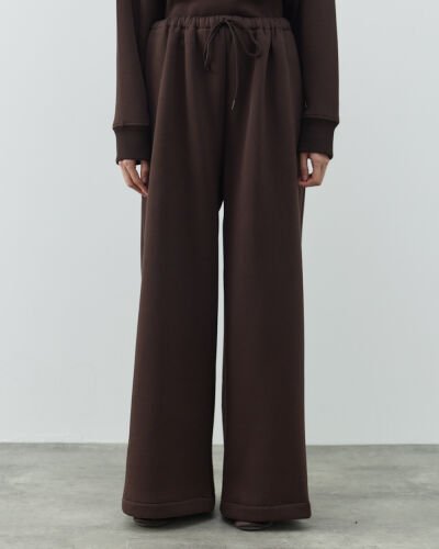 Şardonlu Üç İplik Wide Leg Bol Eşofman Altı Acı Kahve - Aybikestil (1)